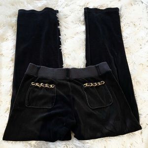 JUICY COUTURE BLACK CHAIN VELOUR TRACKPANTS
